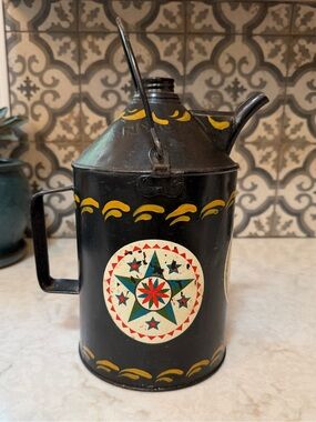 VINTAGE NYCO Railroad Oil Can with Tole Folk Art Painting